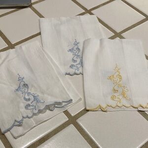 Source Unknown Blue and Yellow Embroidered Handkerchiefs